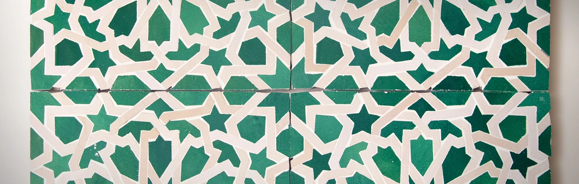 Traditional Zellige tile pattern in green and beige